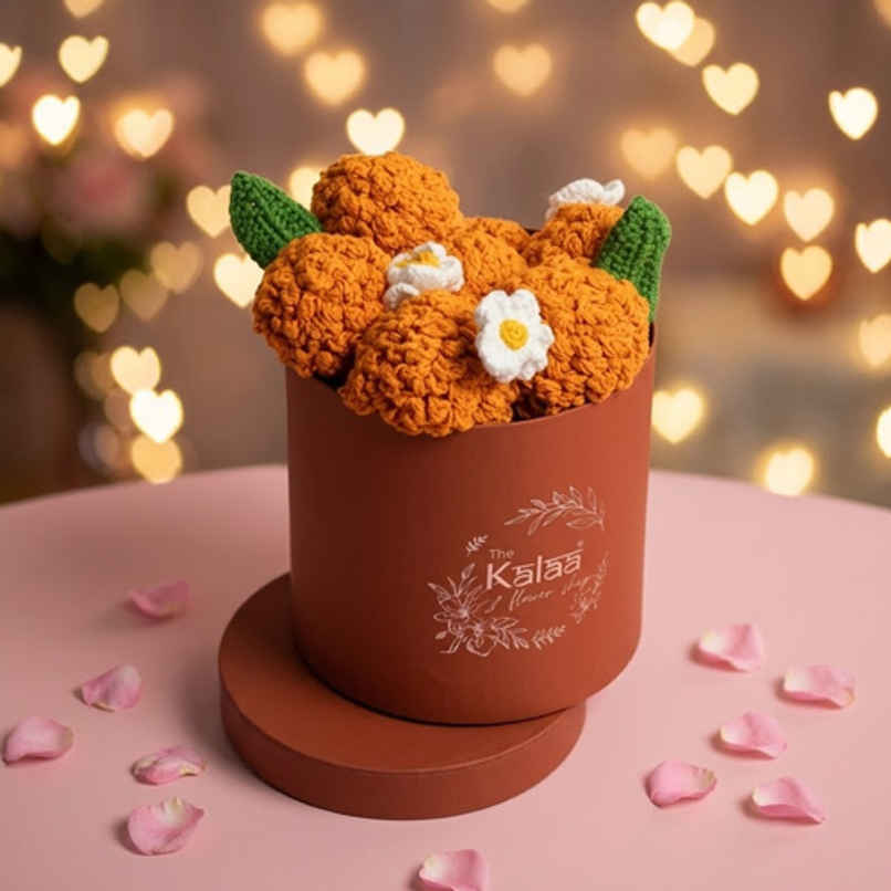 Handcrafted Crochet Marigolds Festive Flower Box | The Kalaa Store Handcrafted Crochet Marigolds Festive Flower Box | The Kalaa Store