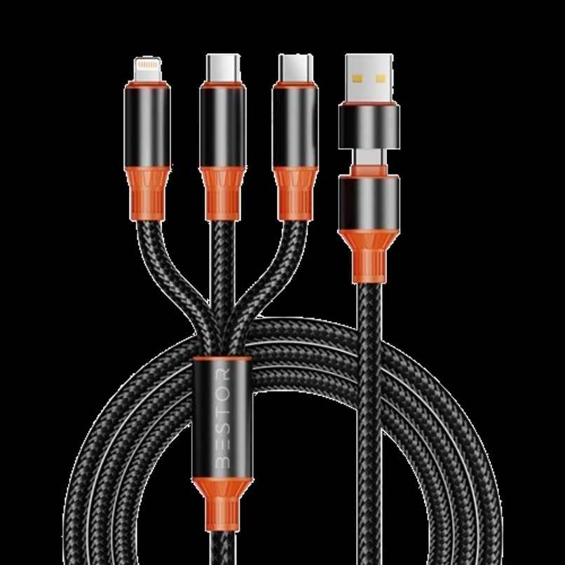 Bestor 5-in-1 100W USB C Fast Charging Cable Nylon Braided Cord 5A USB-A/USB-C, Type-C/ 8 Pin/ Micro USB, Fast Sync Charger Cable Compatible with Laptop/Tablet/smartphones,1.2m - Black Orange