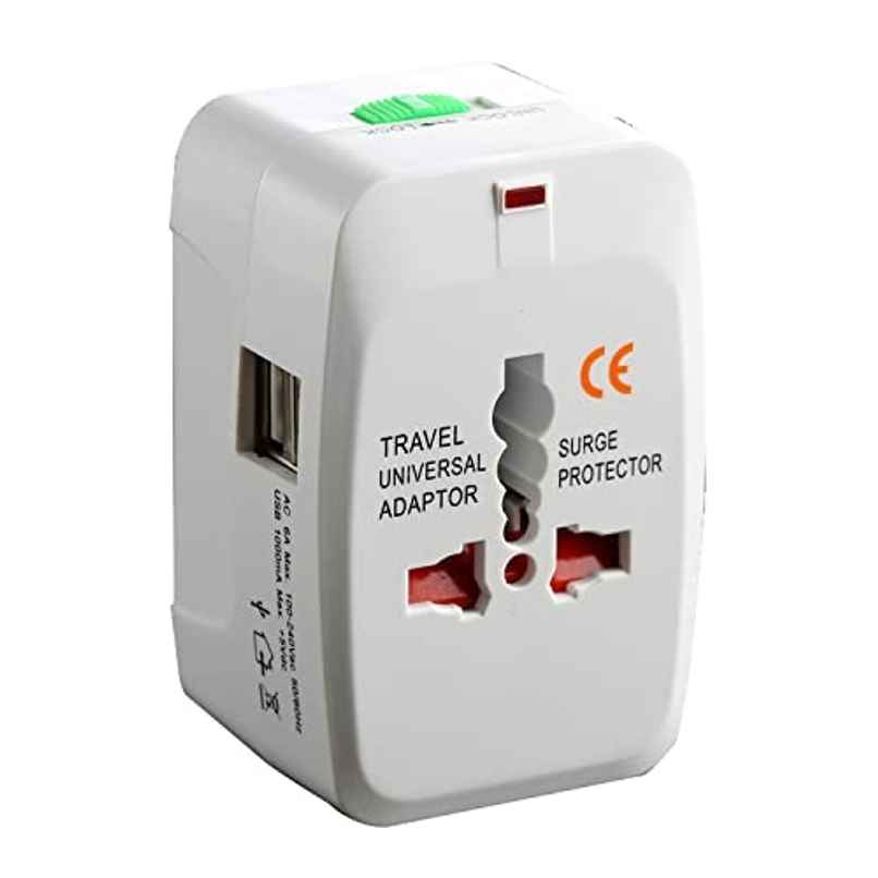 Basics IND Universal Travel Adapter,2.4 A Multi-pin Wall Charger for Mobile with Detachable Cable - White Basics IND Universal Travel Adapter,2.4 A Multi-pin Wall Charger for Mobile with Detachable Cable - White