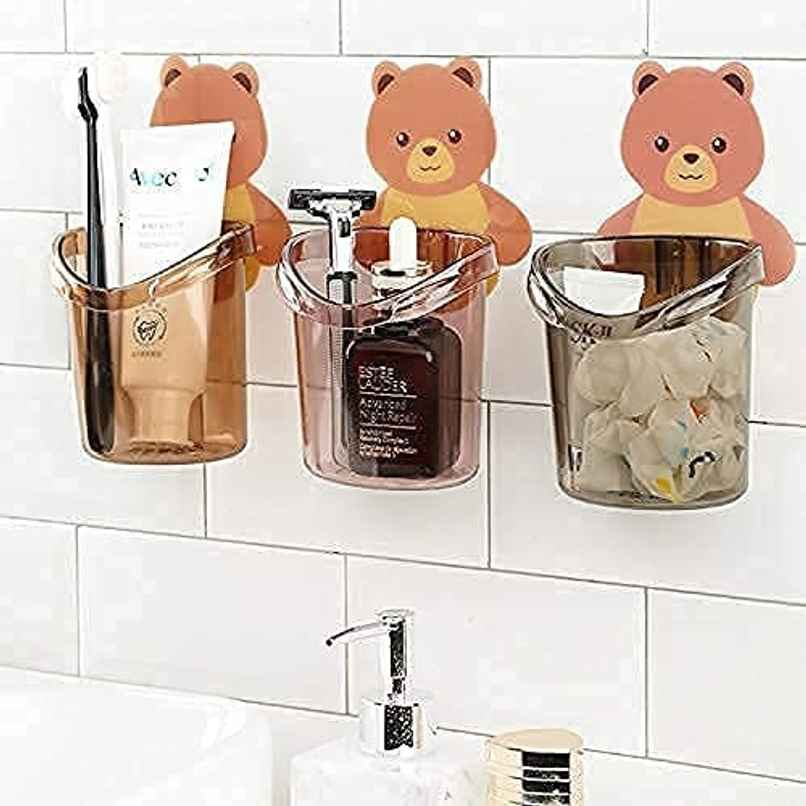 Perpetual Self-Adhesive Toothbrush Holder, 3 Pcs Teddy Bear Shaped for Bathroom Storage