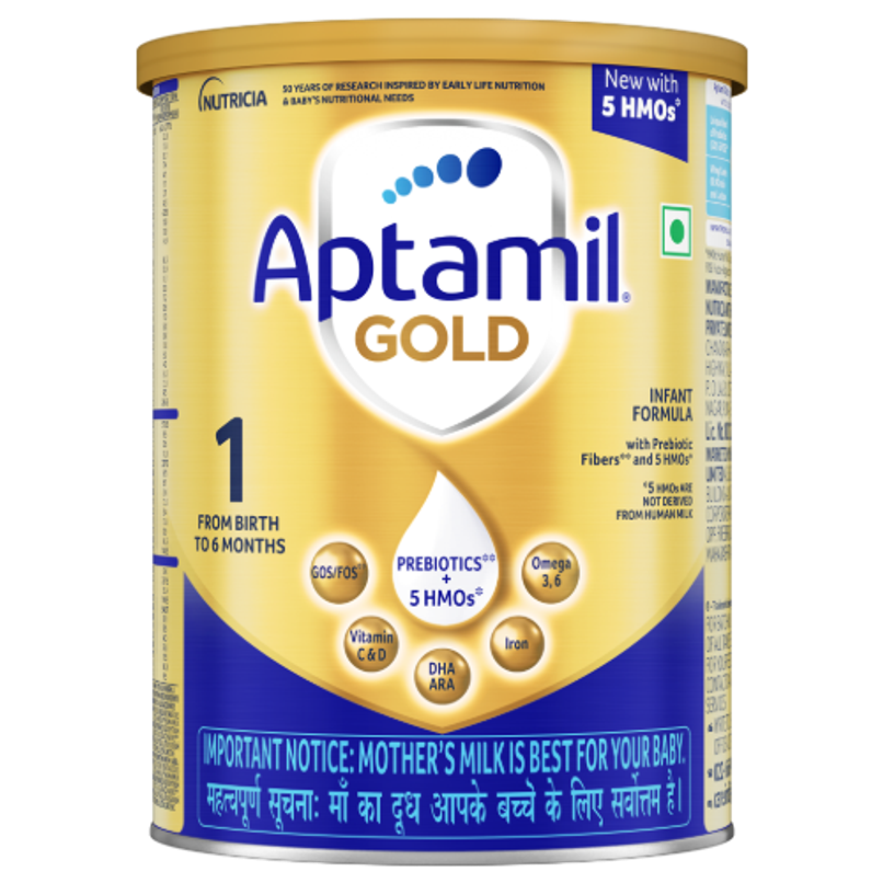 Aptamil Gold Infant Formula for Babies - Stage 1 | Upto 6 months | with 5HMO and Prebiotics