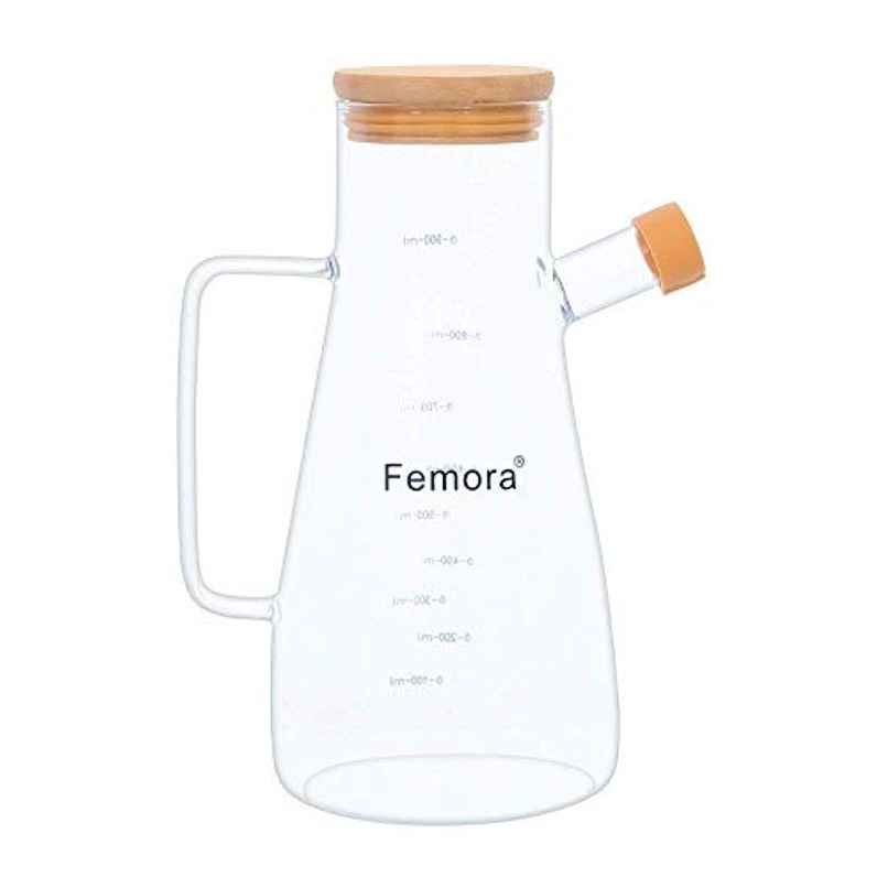 Femora Borosilicate Glass Oil Dispenser And Stoppers Bottle With Handle | 1000 ml | Pack Of 1