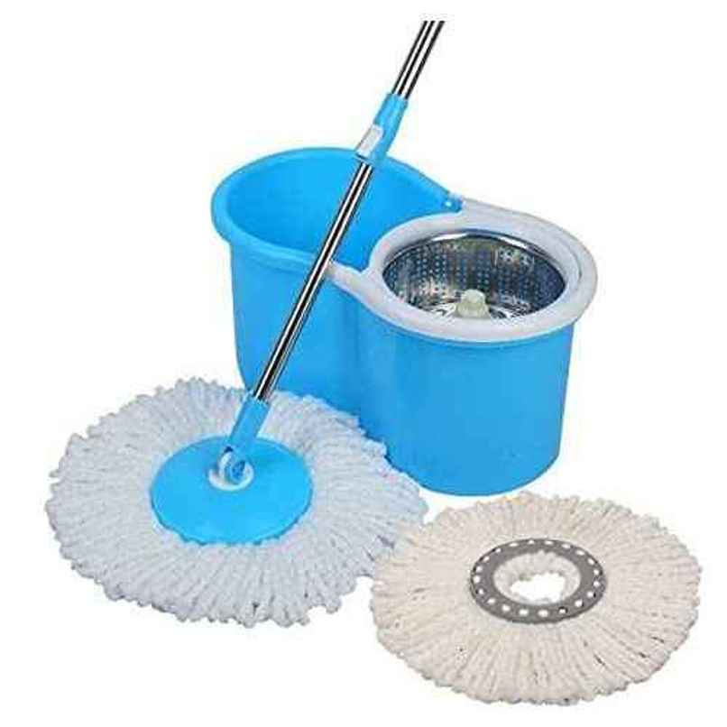 Esquire Elegant Blue 360 Spin Steel Bowl Bucket Mop Set With an Additional Refill - Color Blue Esquire Elegant Blue 360 Spin Steel Bowl Bucket Mop Set With an Additional Refill - Color Blue