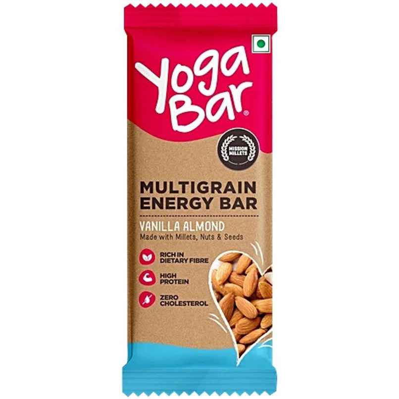 Yogabar Multigrain Energy Bars Vanilla Almond, Nuts, Oats and Millets, Gluten Free, Protein Bar