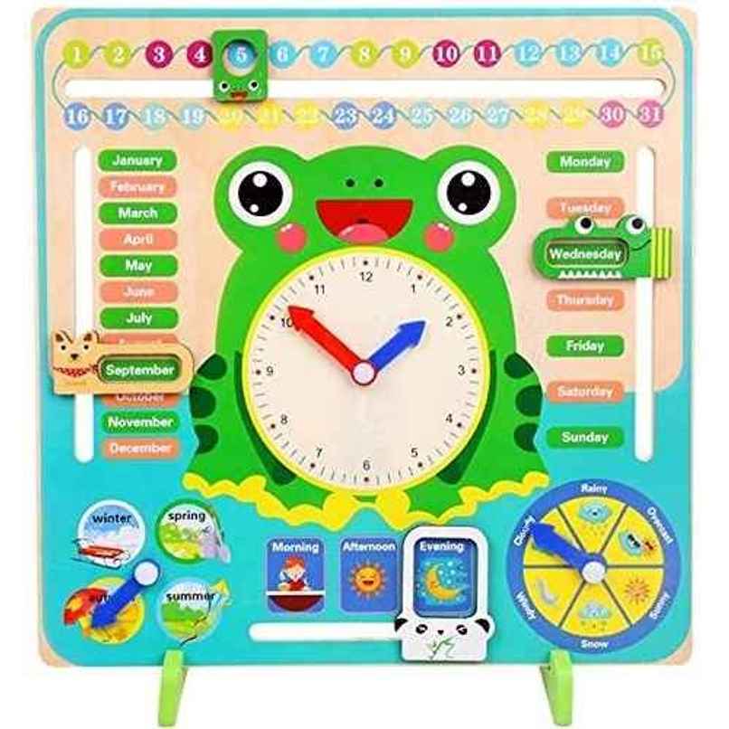 Toyshine Time & Seasons Wooden Clock Board - Educational Game for Kids | Frog Green Toyshine Time & Seasons Wooden Clock Board - Educational Game for Kids | Frog Green