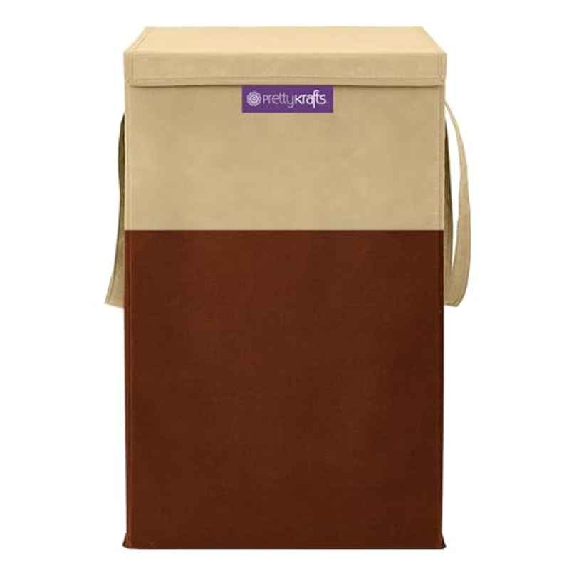 PrettyKrafts 75 L Laundry Basket | Foldable Hamper with Lid for Clothes & Toys - Brown PrettyKrafts 75 L Laundry Basket | Foldable Hamper with Lid for Clothes & Toys - Brown