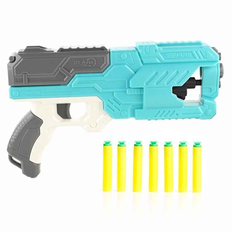 Aditi Toys Six Fire Dart Gun with 6|Dart Drum & 10 Soft Bullet | Hi|Arm Toy Gun | 6+ | LightBlue