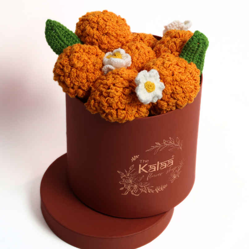 Handcrafted Crochet Marigolds Festive Flower Box | The Kalaa Store