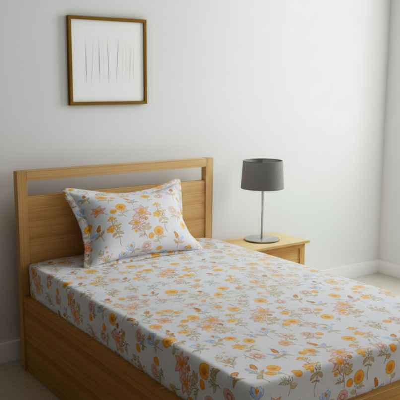 Status Value Single Floral Bedsheet | 59 x 79 in | White