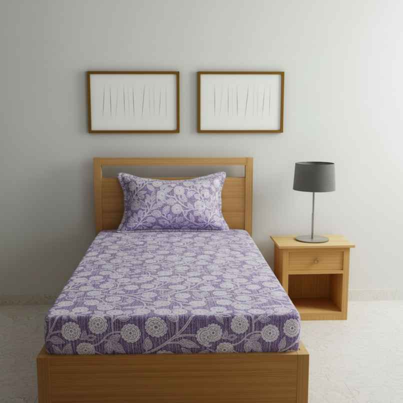 Status Value Single Dandelions Cotton Floral Bedsheet | 59 x 79 in | Purple