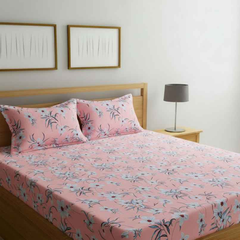 Status Double Microfibre Floral Bedsheet | Pink | 91 x 83 in