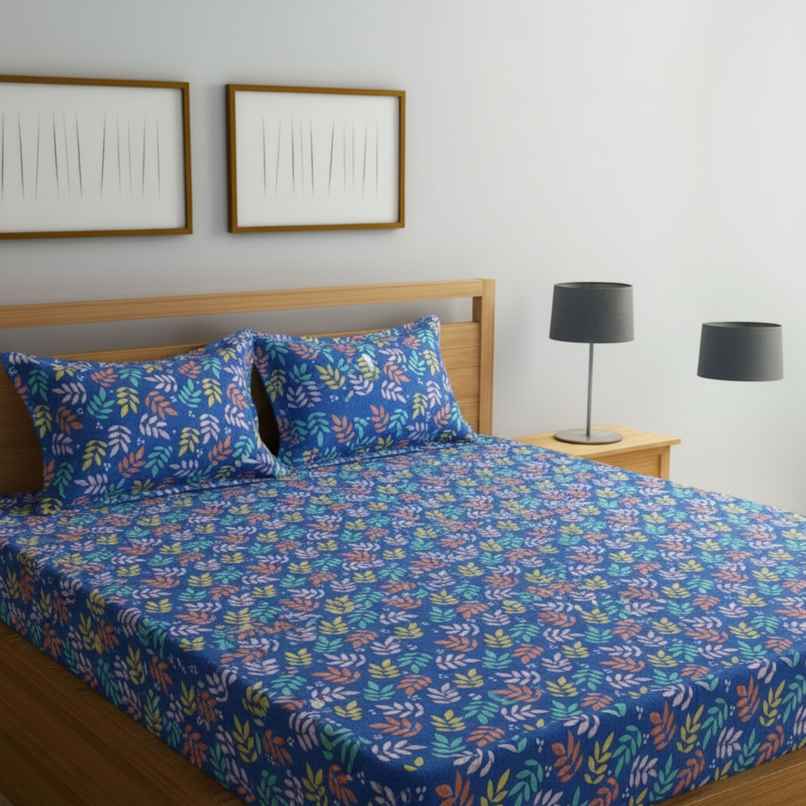 Status Value Double Cotton Floral Bedsheet | 79 x 87 in | Blue