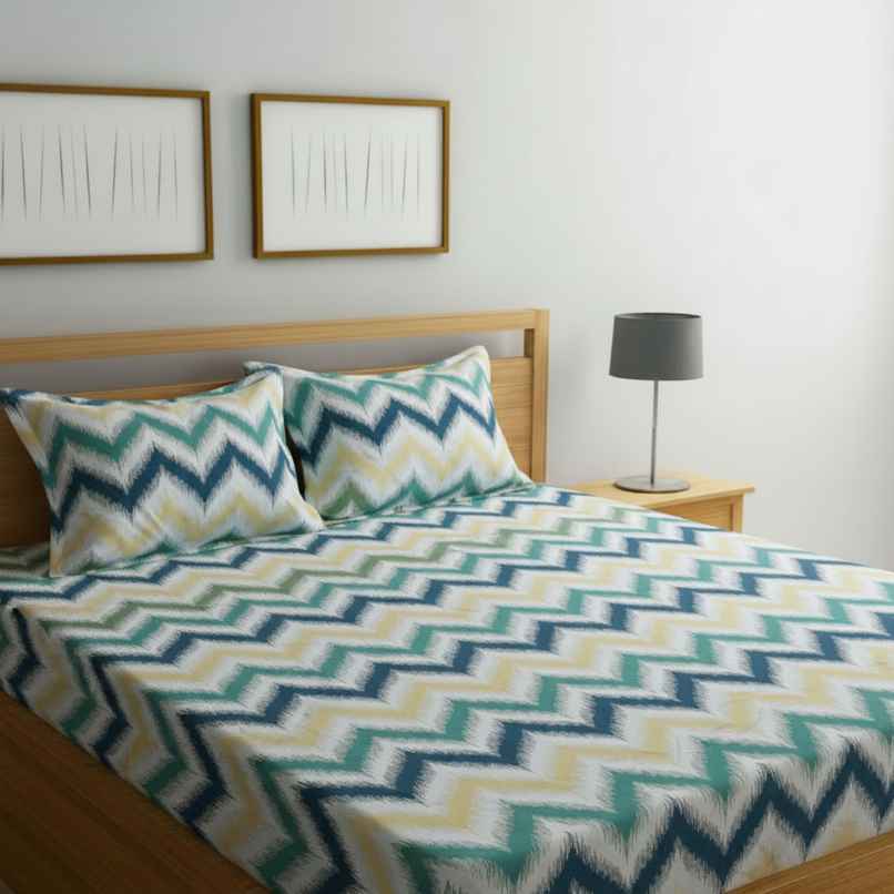 Status Cotton Feel Double Geometric Bedsheet | Multicolour | 91 x 83 in