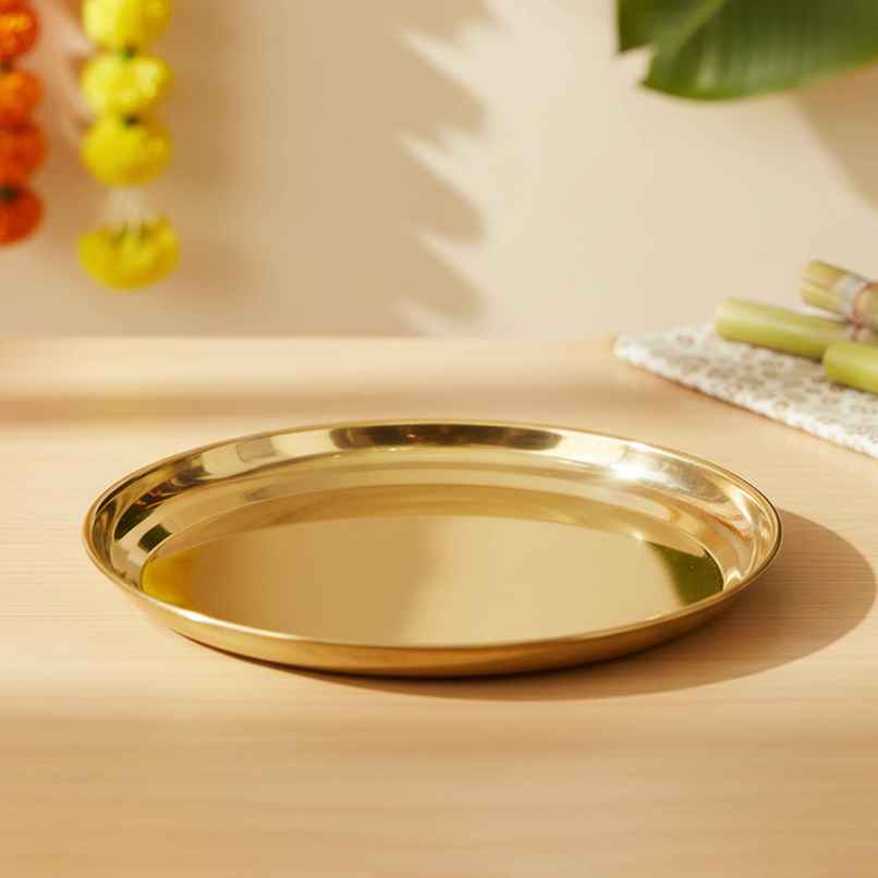 Brass Pooja Thali 9 inch | Mangal Bhawan Brass Pooja Thali 9 inch | Mangal Bhawan