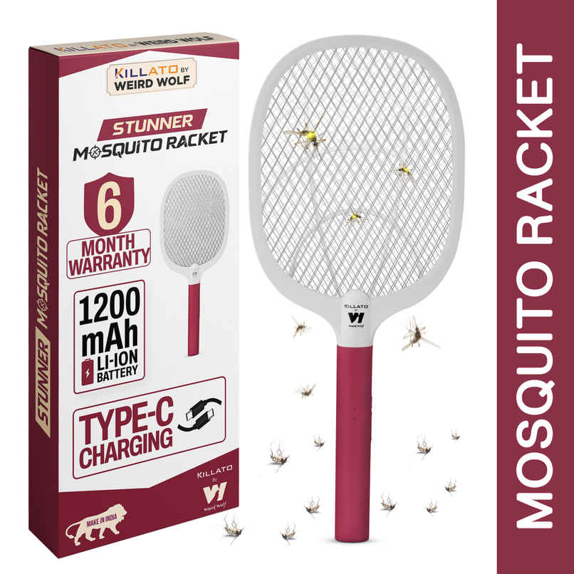 Killato Weird Wolf Heavy Duty Rechargeable Mosquito Racket Bat | Maroon
