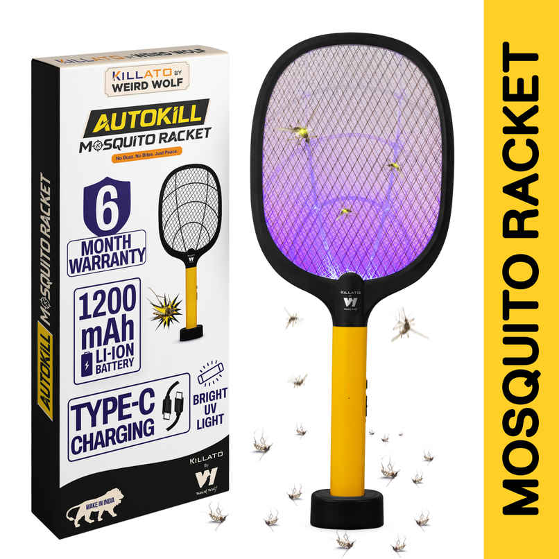 Killato Weird Wolf 2 In 1 UV Light Mosquito Bat Racket Usb Type-C Charging | Yellow & Black Killato Weird Wolf 2 In 1 UV Light Mosquito Bat Racket Usb Type-C Charging | Yellow & Black