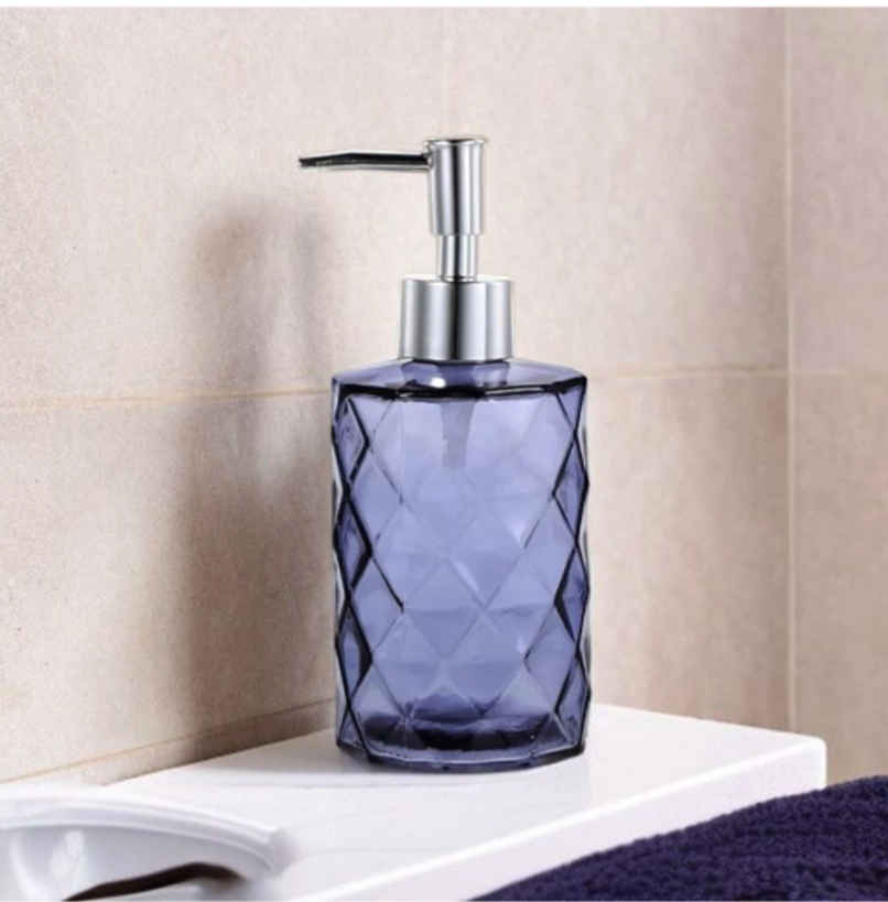 Soham Housewares Purple Clear Diamond Glass Soap Dispenser Bottle | 350 ml