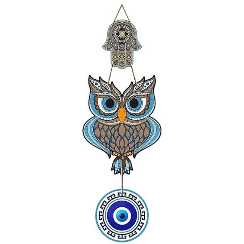 Daluci Wooden Wall Hanging For Home Decor | Hamsa Hand Peace Charm | Owl Shape