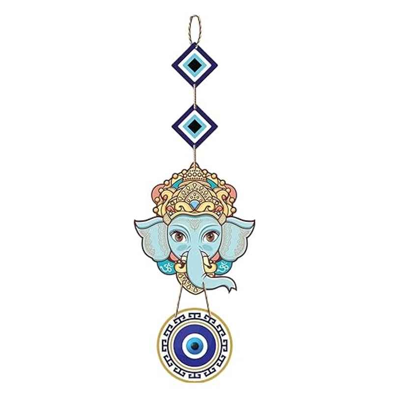 Daluci Designer Wooden Wall Hanging For Home Decor - Hamsa Hand Peace Charm | Face Ganesh