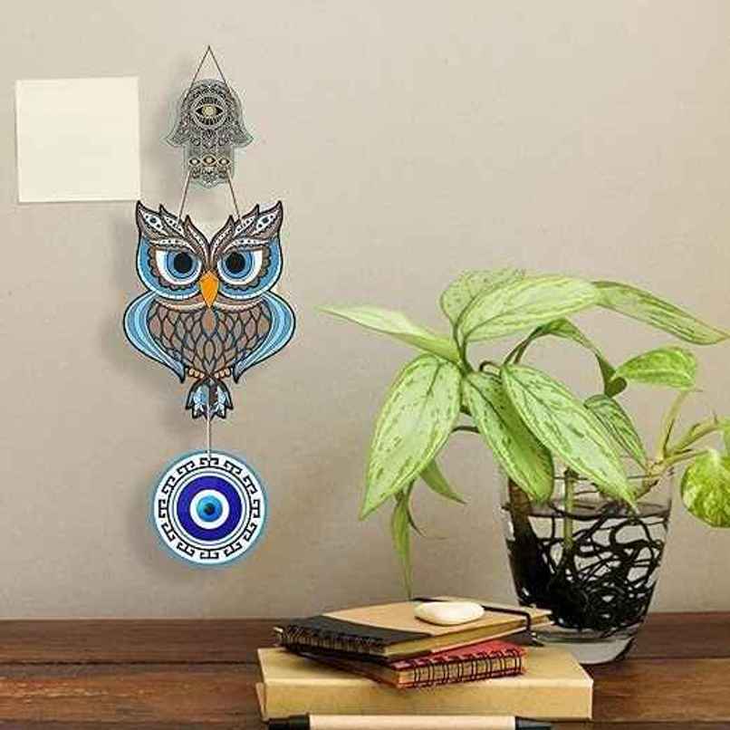 Daluci Wooden Wall Hanging For Home Decor | Hamsa Hand Peace Charm | Owl Shape Daluci Wooden Wall Hanging For Home Decor | Hamsa Hand Peace Charm | Owl Shape