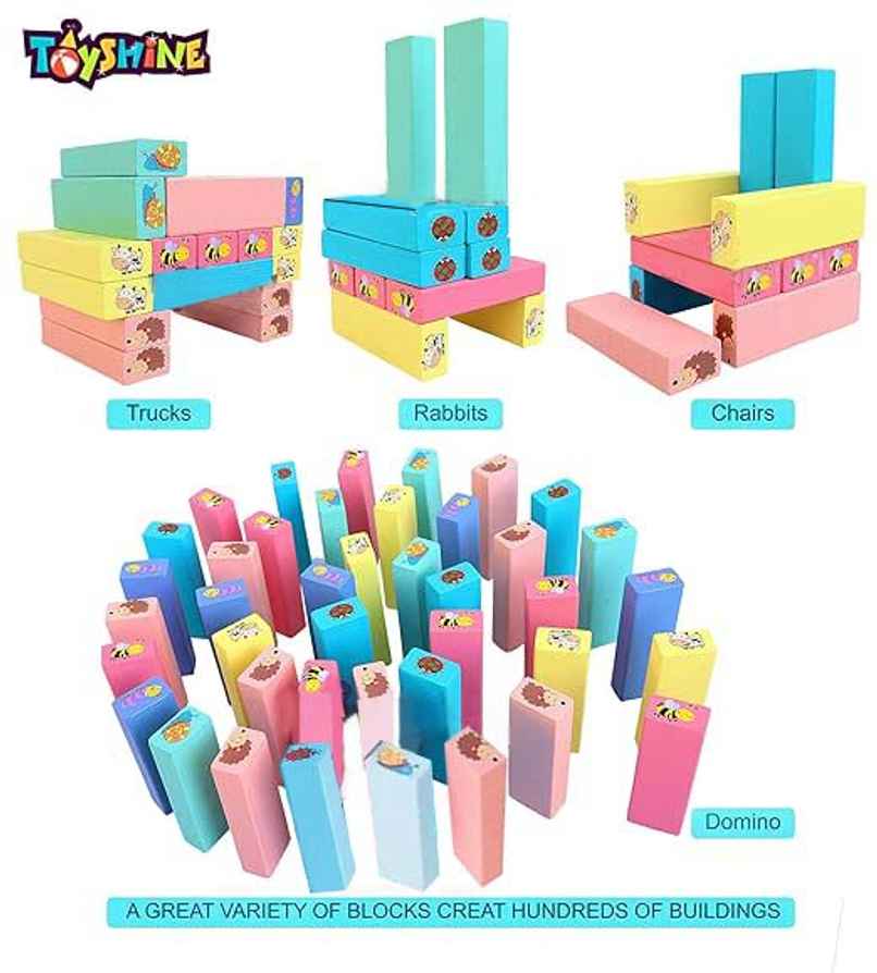 Toyshine Wooden Printed Stacking Tumling Tower Building Blocks Game (2 - 6 Years)