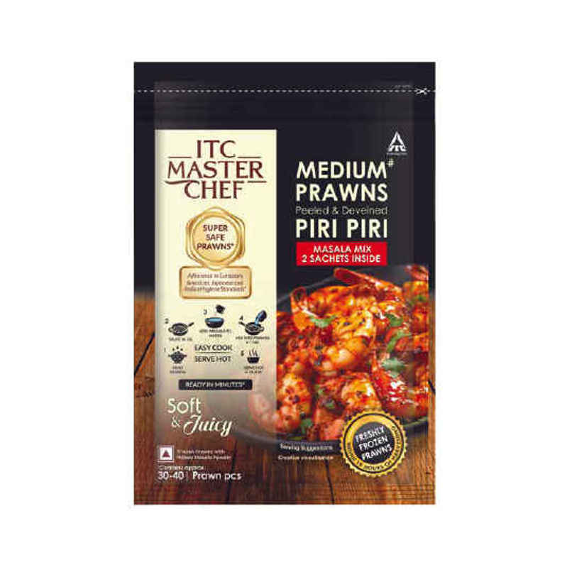 ITC Master Chef Prawns With Piri Piri Masala| Peeled & Deveined | 2 Masala Sachets Inside ITC Master Chef Prawns With Piri Piri Masala| Peeled & Deveined | 2 Masala Sachets Inside