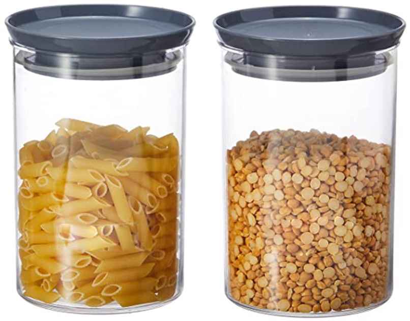 YouBee 900 ml Multipurpose Plastic Storage Jar and Kitchen Storage Container | Set of 2 | Grey