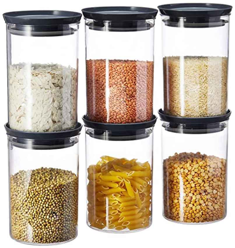 YouBee 900 ml Multipurpose Plastic Storage Jar and Kitchen Storage Container | Set of 6 | Grey