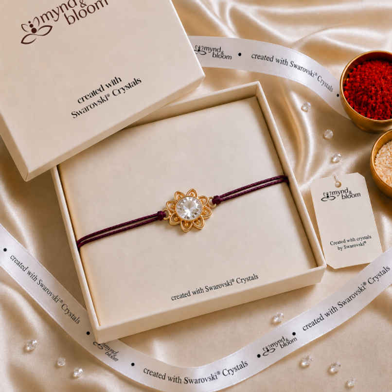 Created with Swarovski Crystals | Fleur de Lotus Rakhi | Carat Gold Plating Created with Swarovski Crystals | Fleur de Lotus Rakhi | Carat Gold Plating