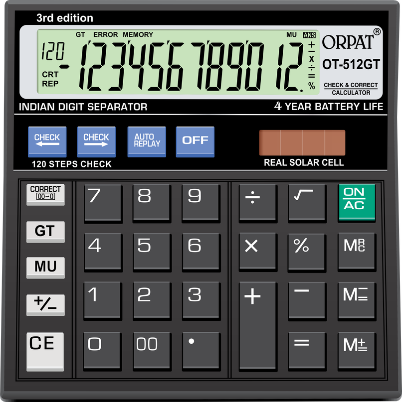 Orpat OT -512 GT Calculator | Black Orpat OT -512 GT Calculator | Black