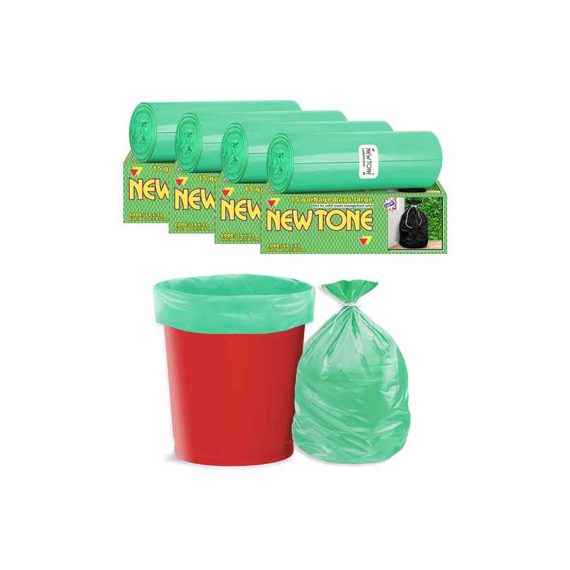 Newtone Premium Garbage Bags - 24 x 32 Inches Large 60 Bags | Pack of 4 | Green Newtone Premium Garbage Bags - 24 x 32 Inches Large 60 Bags | Pack of 4 | Green
