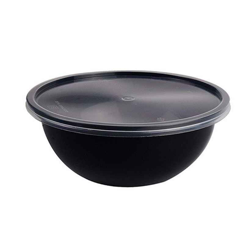 Disposable Salad Bowl with Lid | Black Transparent | 500 ml | Pack of 10 | Tempware