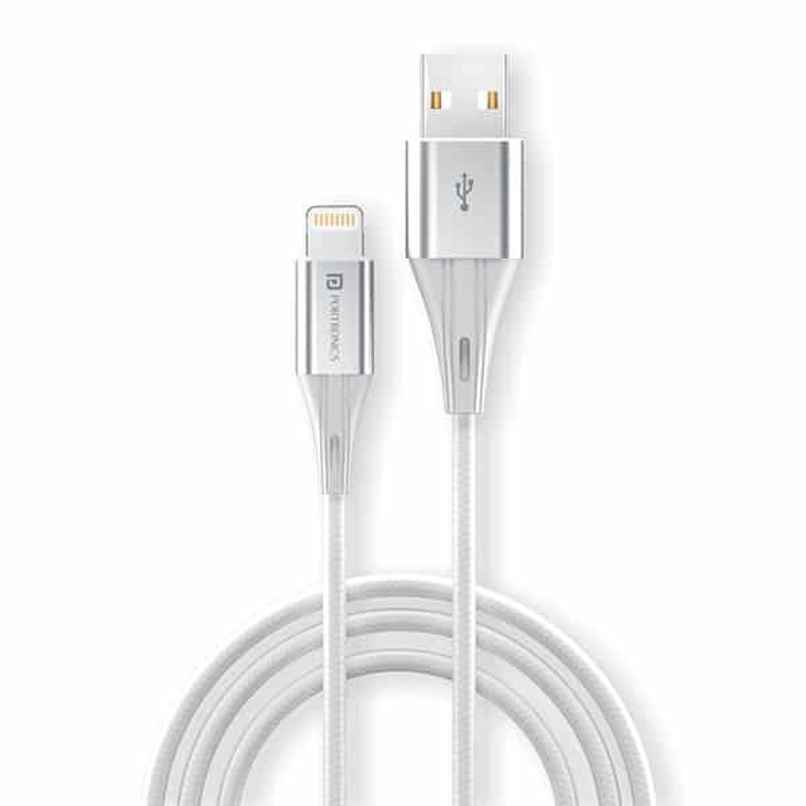 Portronics Konnect B+ USB-A to Lightning Cable,3.0 Amp Output with Charge & Data Sync with 1m - White