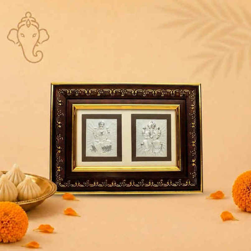 Laxmi and Ganpati Silver Frame | PNG Jewellers