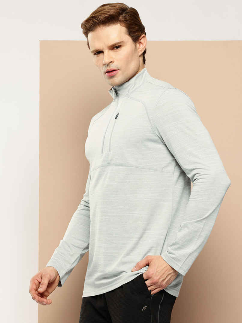 Alcis Men's Zip Flex Full-Sleeve T-shirt | Light Grey Melange - 2XL
