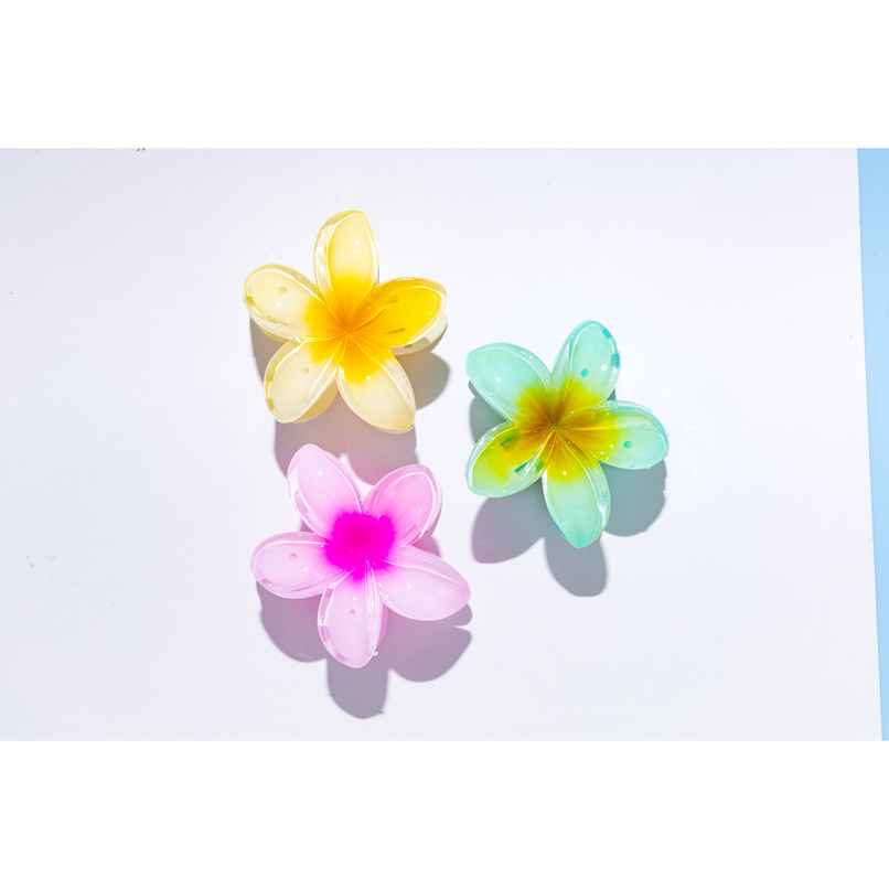 Gush Beauty Flower Hair Clutch/Clips/ Claw | Set of 3 | Pink, Yellow & Blue