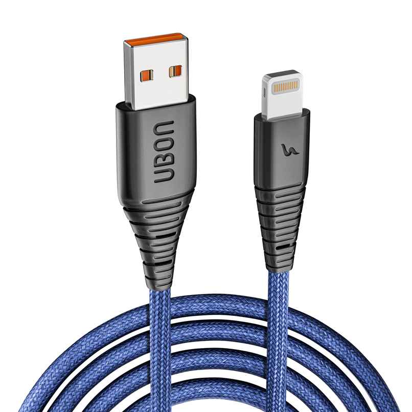 UBON Braided WR470D Lightining Cable 20W 1mtr Fast Charging Cable Unbreakable 5000+ bend Test For Smartphones,Tablets,Laptops & Other Iph enabled Devices, 480Mbps Data Sync - Blue