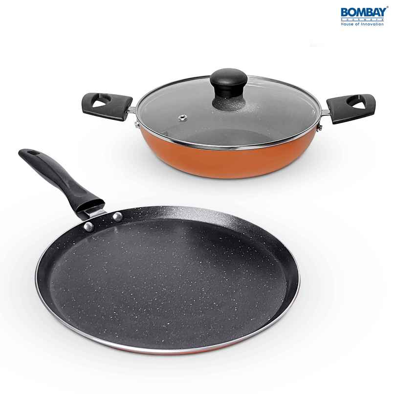 Bombay Kookware Gift Set Non-Stick | Dosa Tawa-25 cm and Kadai-1.8 L With 1 Glass Lid | Not Compatible with Induction Bombay Kookware Gift Set Non-Stick | Dosa Tawa-25 cm and Kadai-1.8 L With 1 Glass Lid | Not Compatible with Induction