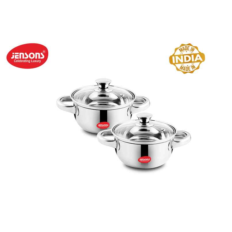 Jensons Stainless Steel cook and serve Handi | 1.1 L each Induction Compatible Jensons Stainless Steel cook and serve Handi | 1.1 L each Induction Compatible