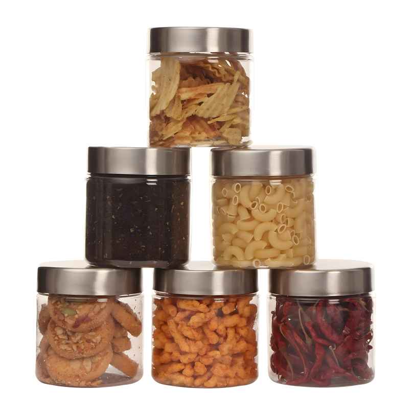 YouBee Plastic Storage Steel Cap Jar Set | Multipurpose Jar Set | 500 ml | Set of 6