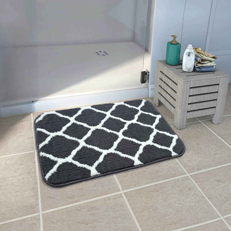Saral Home Microfiber Geometric Anti-Slip Bath Mat | Grey - 40 x 60 cm