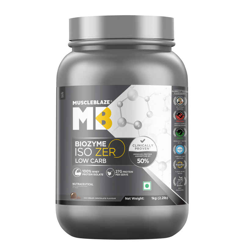 MuscleBlaze Biozyme Iso Zero Low Carb Whey Protein Isolate Ice Cream Chocolate