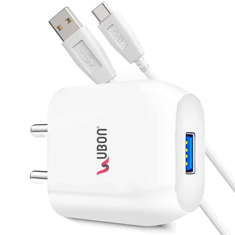 UBON 15W 3A Fast Charger | USB to Type C | Type-C Cable Included | White UBON 15W 3A Fast Charger | USB to Type C | Type-C Cable Included | White
