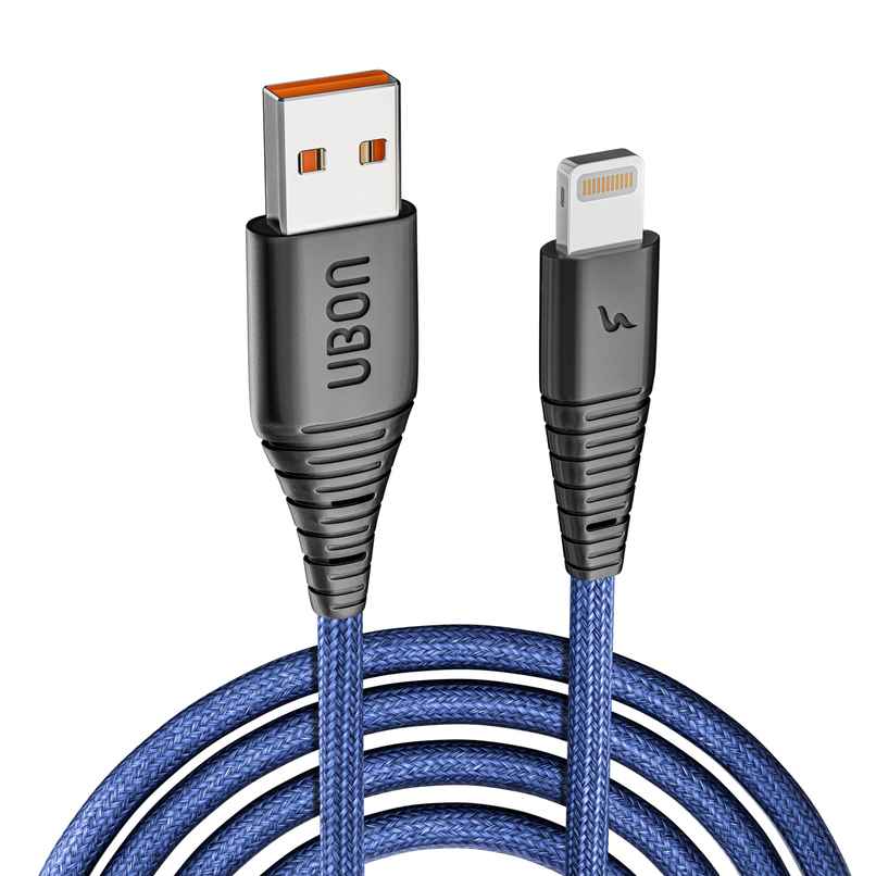 UBON Braided WR470D Lightining Cable 20W 1mtr Fast Charging Cable Unbreakable 5000+ bend Test For Smartphones,Tablets,Laptops & Other Iph enabled Devices, 480Mbps Data Sync - Blue