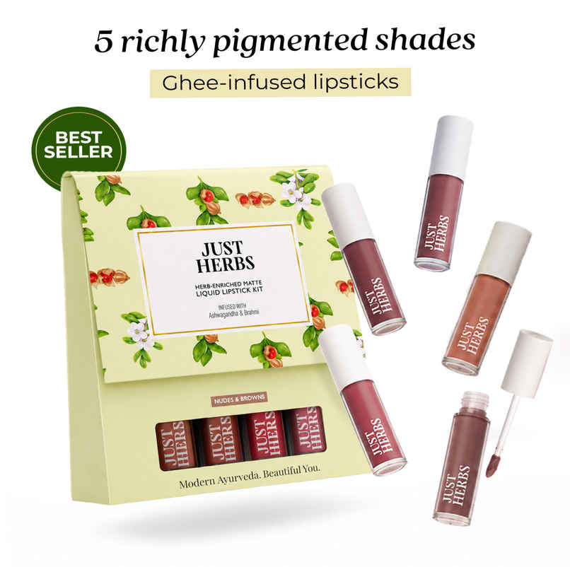 Just Herbs Ayurvedic Liquid Lipsticks Gift Box Set| Nudes & Brown