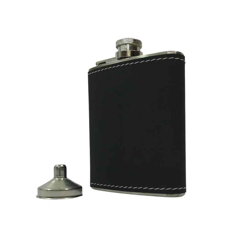 Happyware Stainless Steel Travel Drink Hip Flask | Black Leatherette | 230 ml