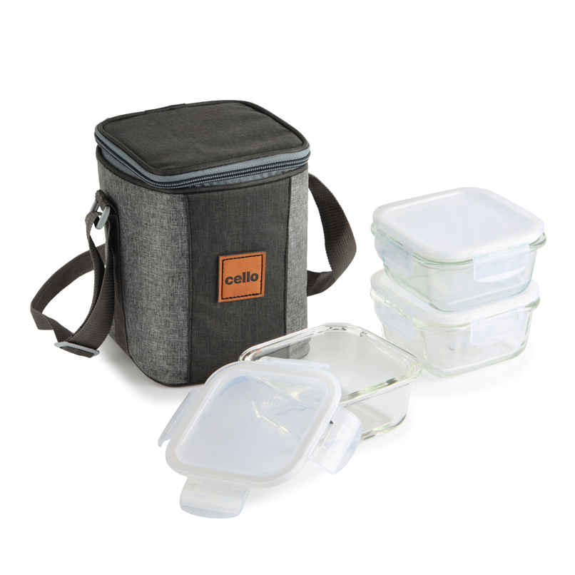 Cello Glassy Square Lunch Box | Microwavable Borosilicate Glass | Clear - 320 ml