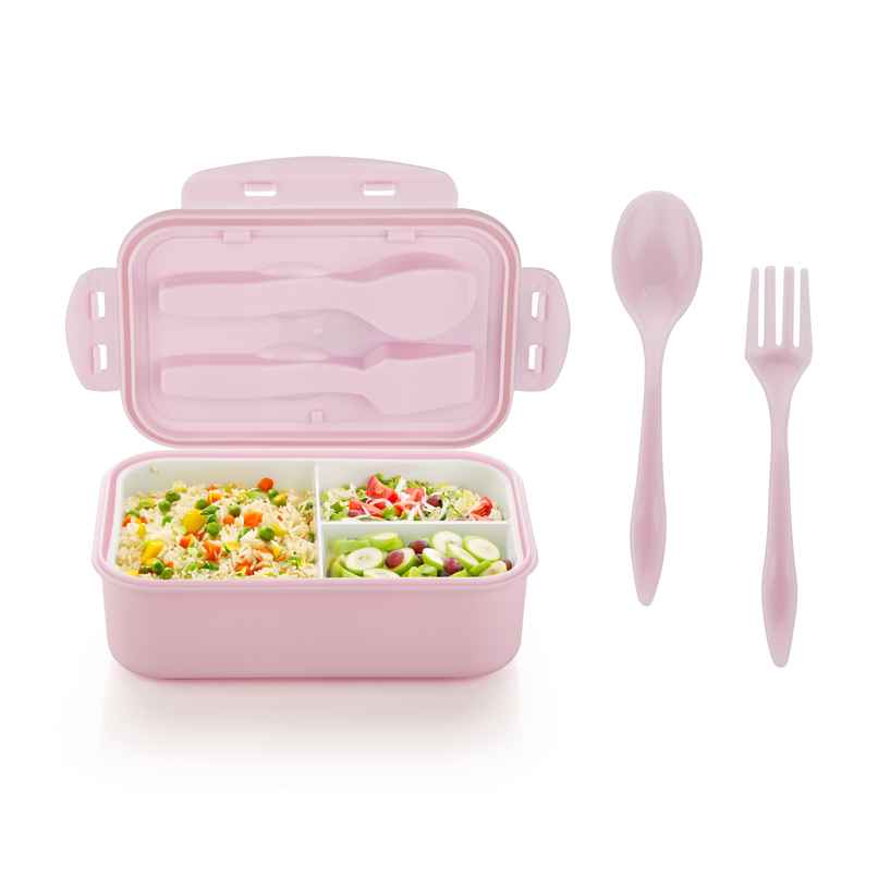 Attro Carbon Lunch Box with 3 Compartment | lid & 2 Spoons BPA Free | 1100 ml - Pink Attro Carbon Lunch Box with 3 Compartment | lid & 2 Spoons BPA Free | 1100 ml - Pink