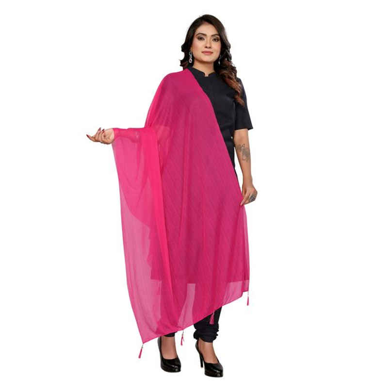 FABFLICK Lycra Made Plain Solid Women's Dupatta With Tassels | Pink