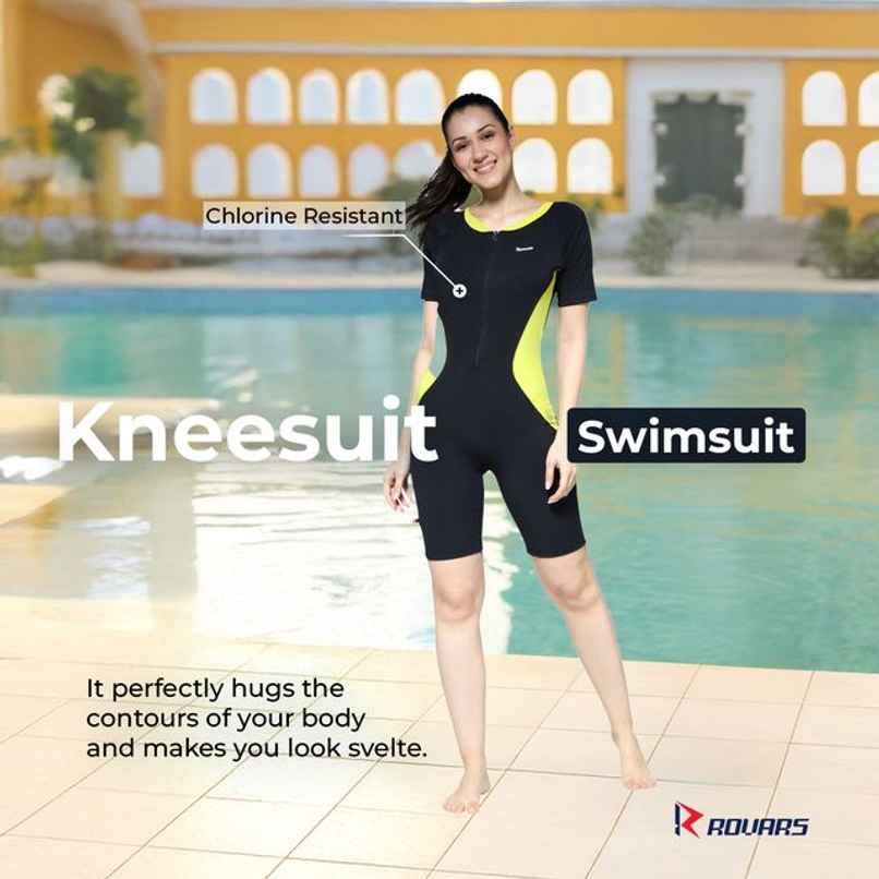 ROVARS Women's Knee Suit with Removable Chest Pads| Front Zipper | Black Lemon - M